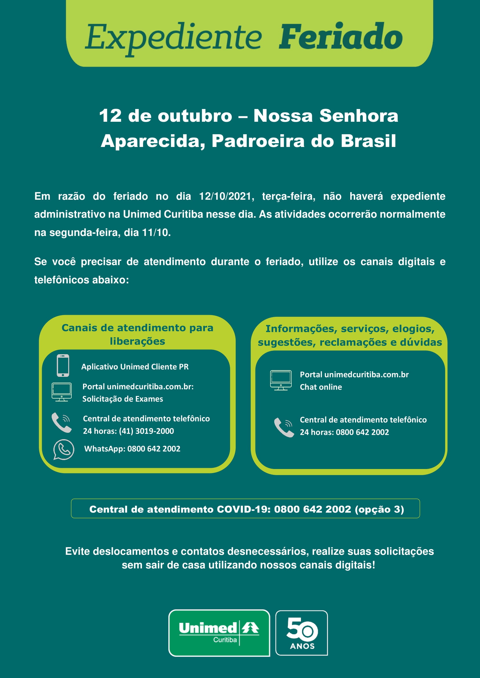 descricao do horario de atendimento no feriado