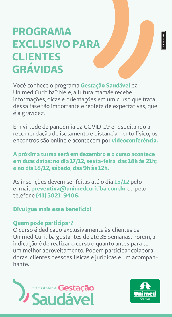 convite para o programa Gestação Saudável da Unimed Curitiba de dezembro