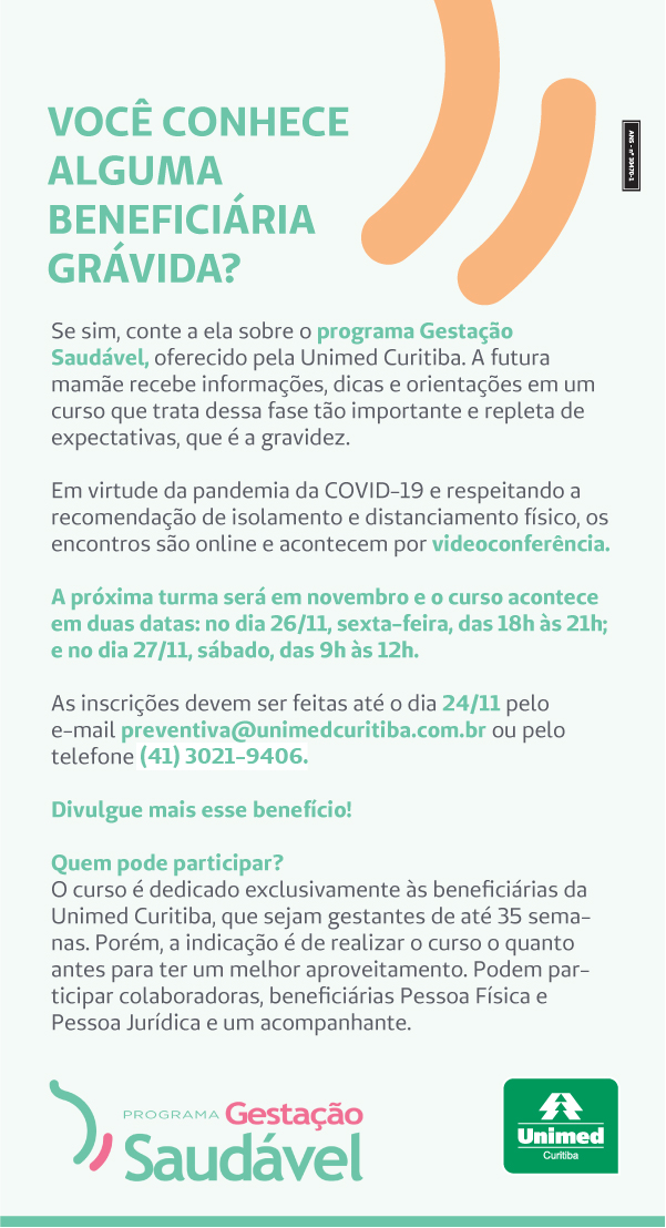 convite para o programa Gestação Saudável da Unimed Curitiba