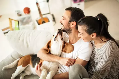familia feliz abraçada sentada no sofa
